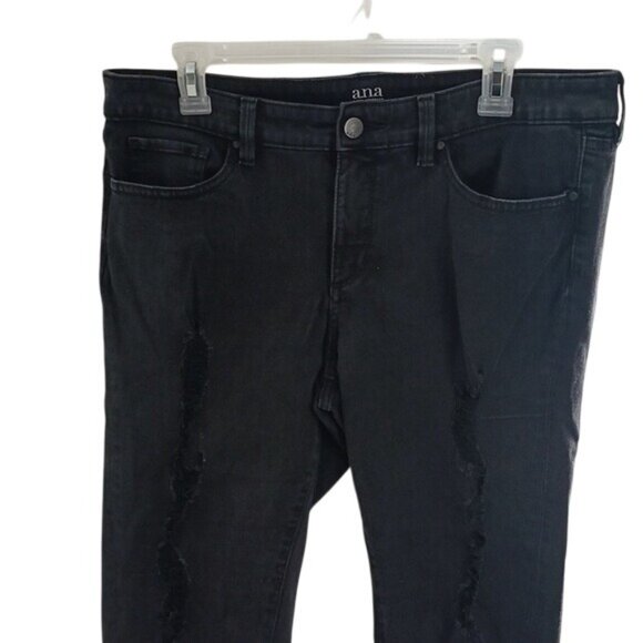 ANA A New Approach Jeans Black Denim Distressed Skinny Ankle Womens Size 12 - Picture 3 of 9